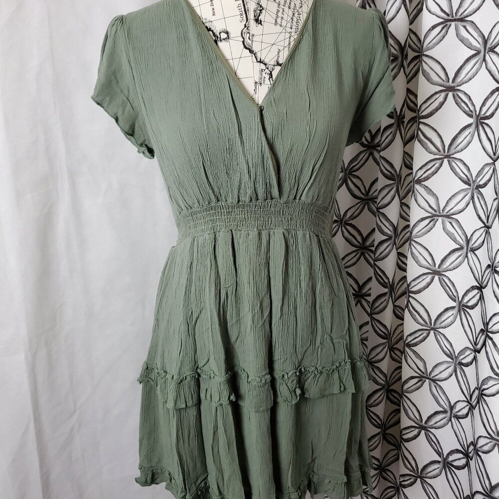 Altar’d State Short Sleeve Olive Lined Dress - Medium